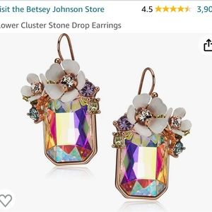 (NWOT) BETSY JOHNSON FLOWER RECTANGULAR STONE DROP EARRING